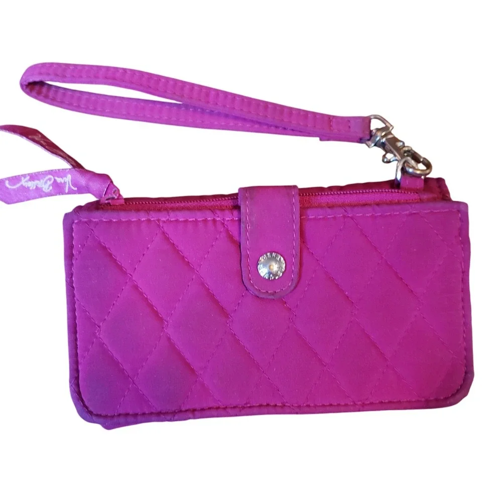 Vera Bradley Quilted Wristlet Wallet Clutch‎ Pink Signature Logo Double Snap